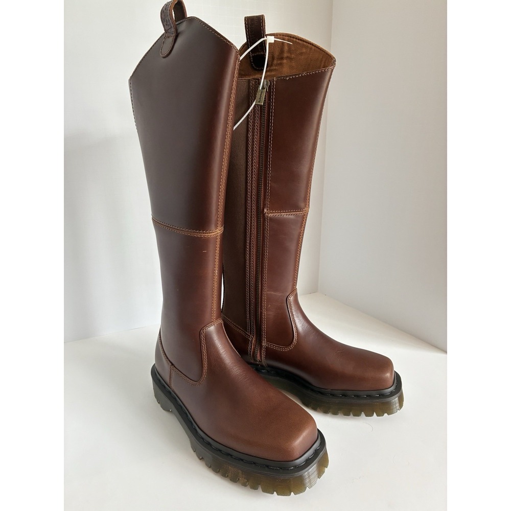 Dr. Martens~ Amaayah Hi Women's Brown Knee High Leather Zip Boots US 7~NWOB